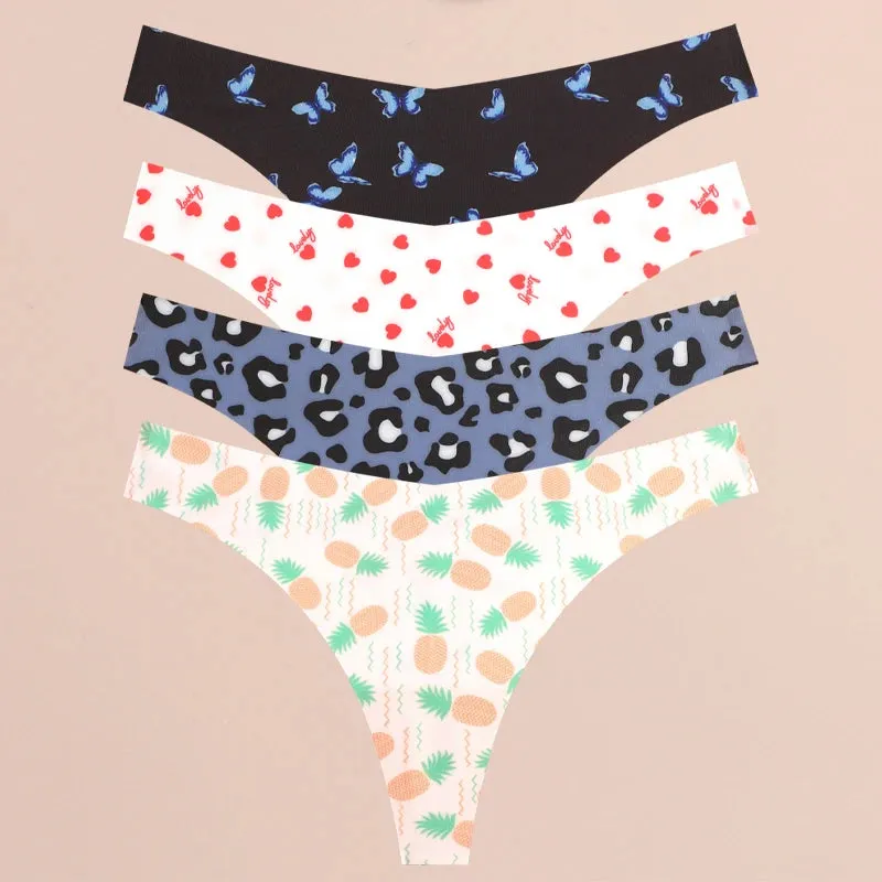 FINETOO 4Pcs Ultra Soft Leopard Print Thongs Comfort Lingerie