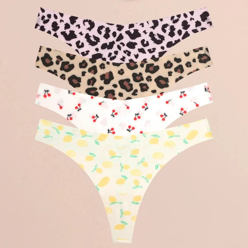 FINETOO 4Pcs Ultra Soft Leopard Print Thongs Comfort Lingerie