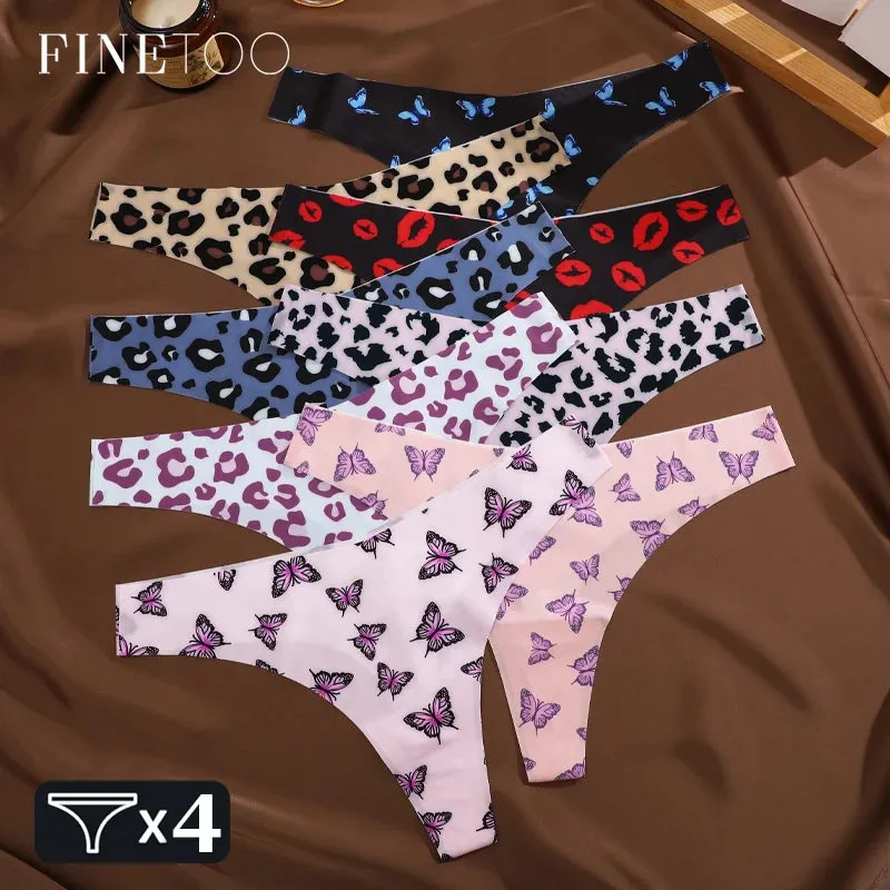FINETOO 4Pcs Ultra Soft Leopard Print Thongs Comfort Lingerie