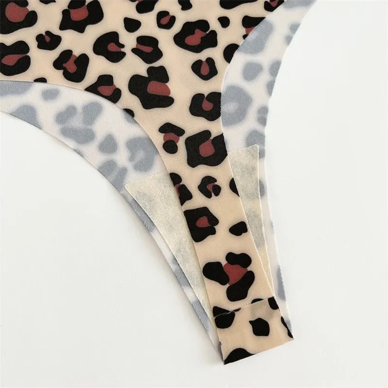 FINETOO 4Pcs Ultra Soft Leopard Print Thongs Comfort Lingerie