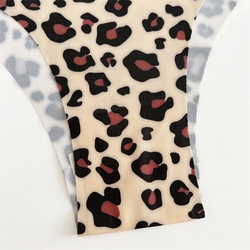 FINETOO 4Pcs Ultra Soft Leopard Print Thongs Comfort Lingerie