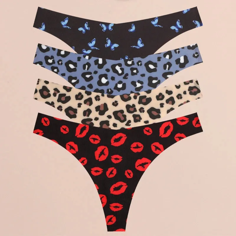 FINETOO 4Pcs Ultra Soft Leopard Print Thongs Comfort Lingerie