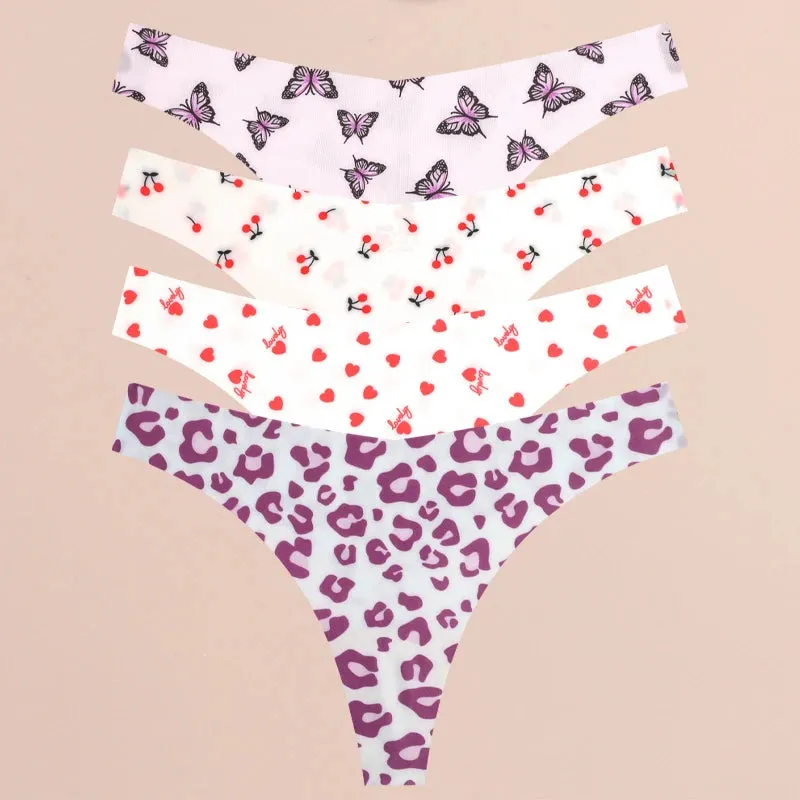 FINETOO 4Pcs Ultra Soft Leopard Print Thongs Comfort Lingerie