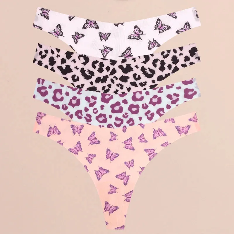 FINETOO 4Pcs Ultra Soft Leopard Print Thongs Comfort Lingerie