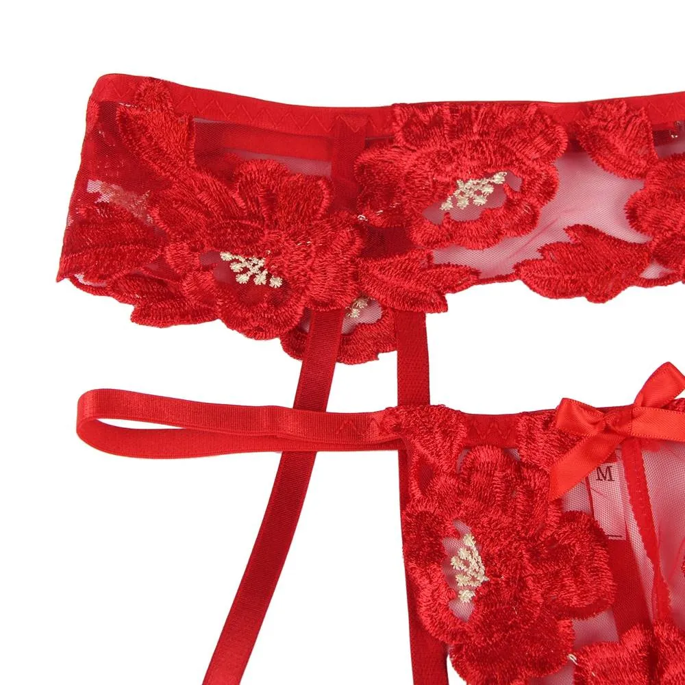 Floral Embroidery Underwire Garter Lingerie Egypt Set