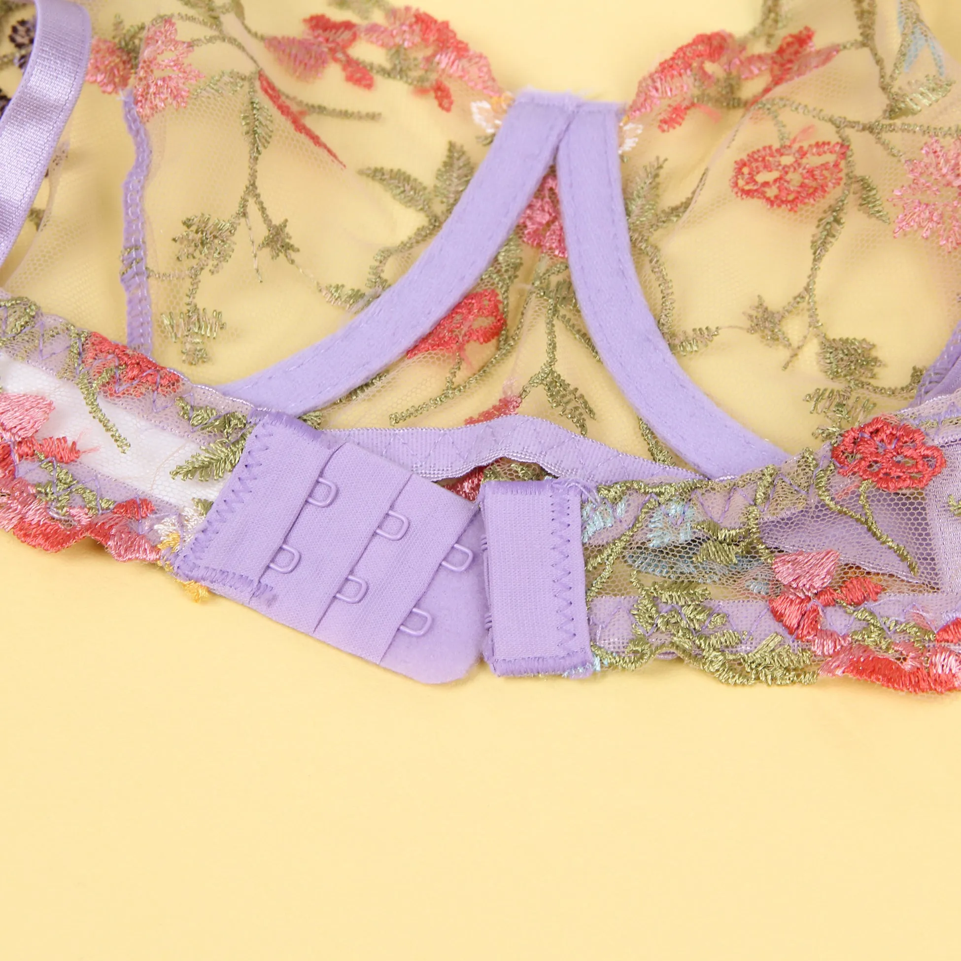 Floral Embroidery Underwire Garter Lingerie Set