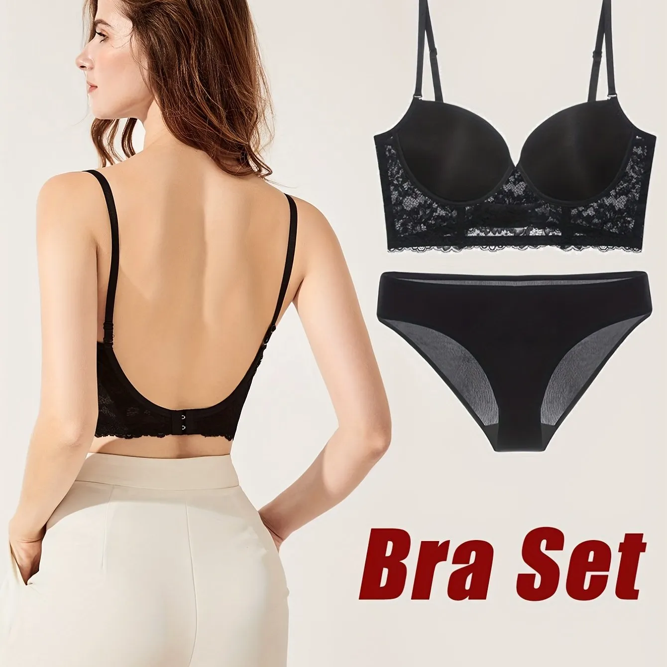 Floral Lace Bra Set - Push Up Lingerie & Panties