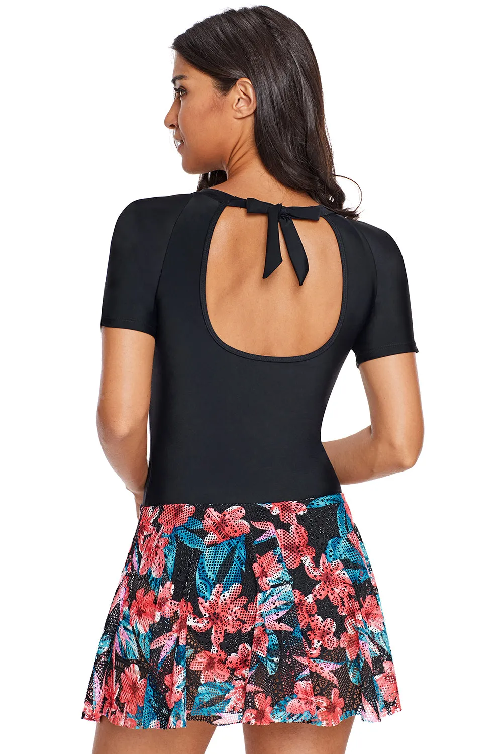 Floral Lacy Skirted One-piece Swimsuit