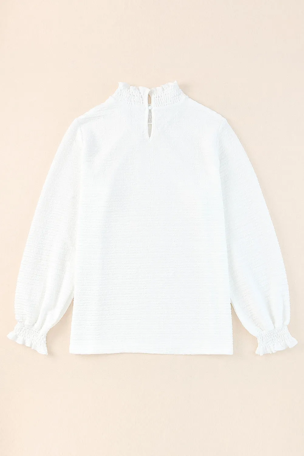 Frilled Smocked Neck Textured Bishop Sleeve Blouse