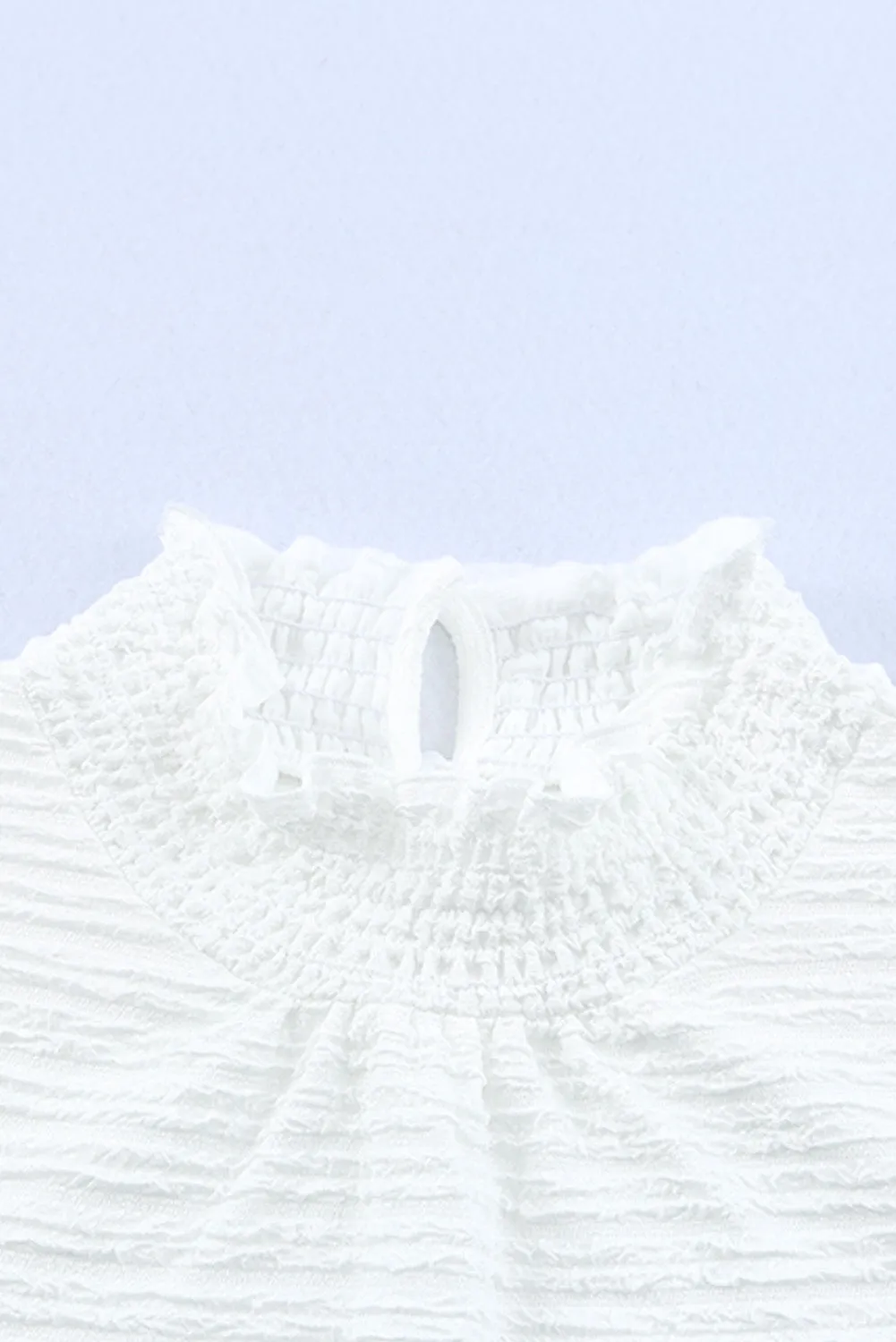 Frilled Smocked Neck Textured Bishop Sleeve Blouse