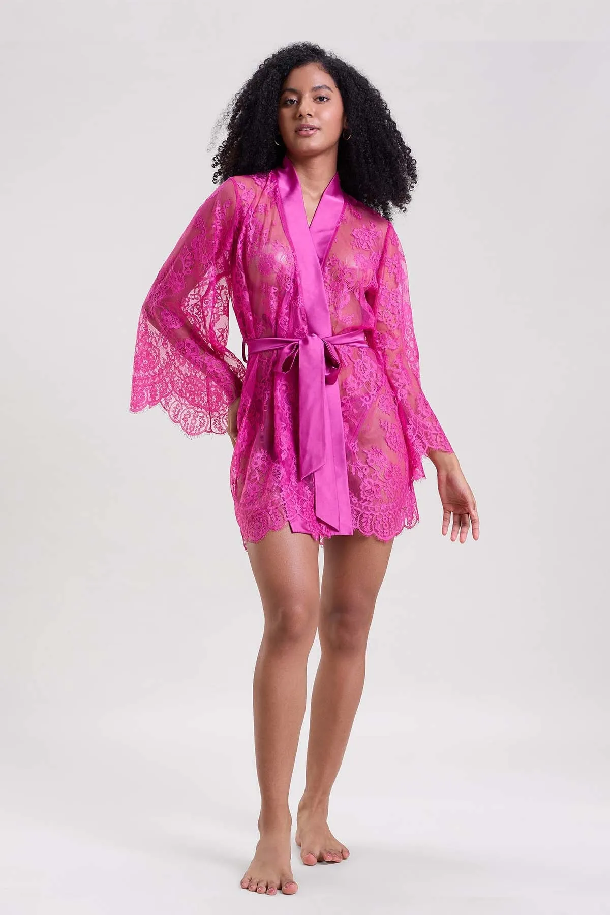 Fuchsia Chantilly Lace Mini Robe