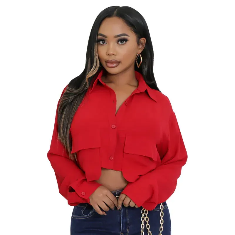 Game Changer Cropped Button-Up Long Sleeve Shirt