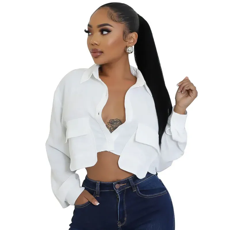 Game Changer Cropped Button-Up Long Sleeve Shirt