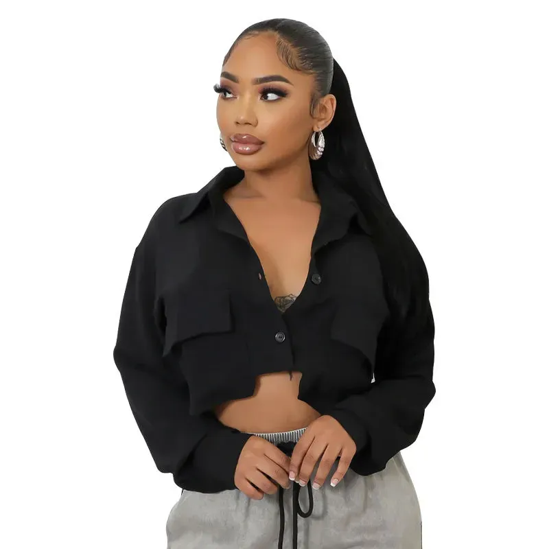 Game Changer Cropped Button-Up Long Sleeve Shirt
