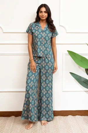Green Abstract Printed Viscose Rayon Co-ord Set for Women | S-XL | Claura