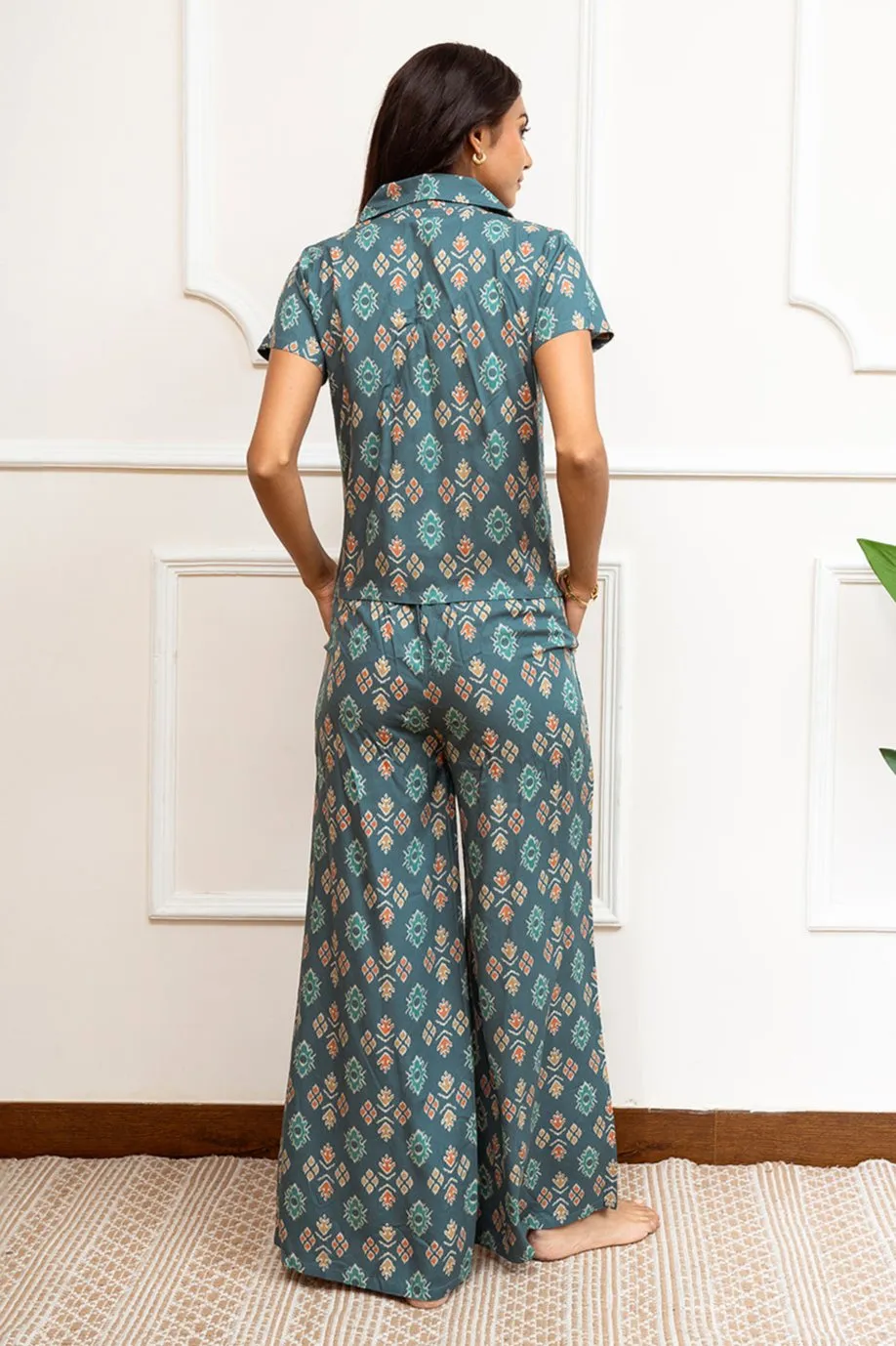 Green Abstract Printed Viscose Rayon Co-ord Set for Women | S-XL | Claura