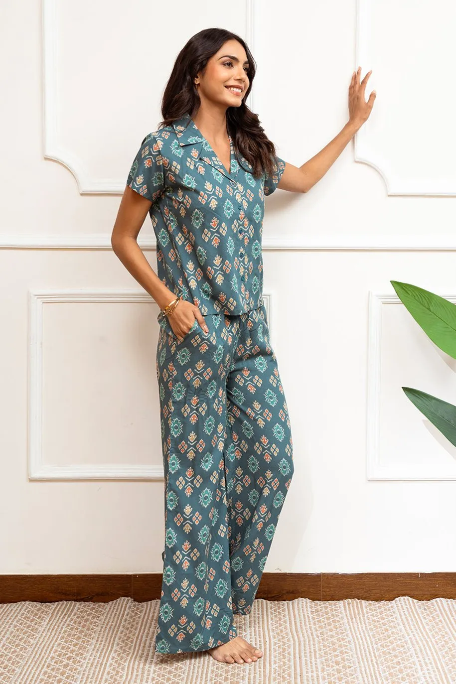 Green Abstract Printed Viscose Rayon Co-ord Set for Women | S-XL | Claura
