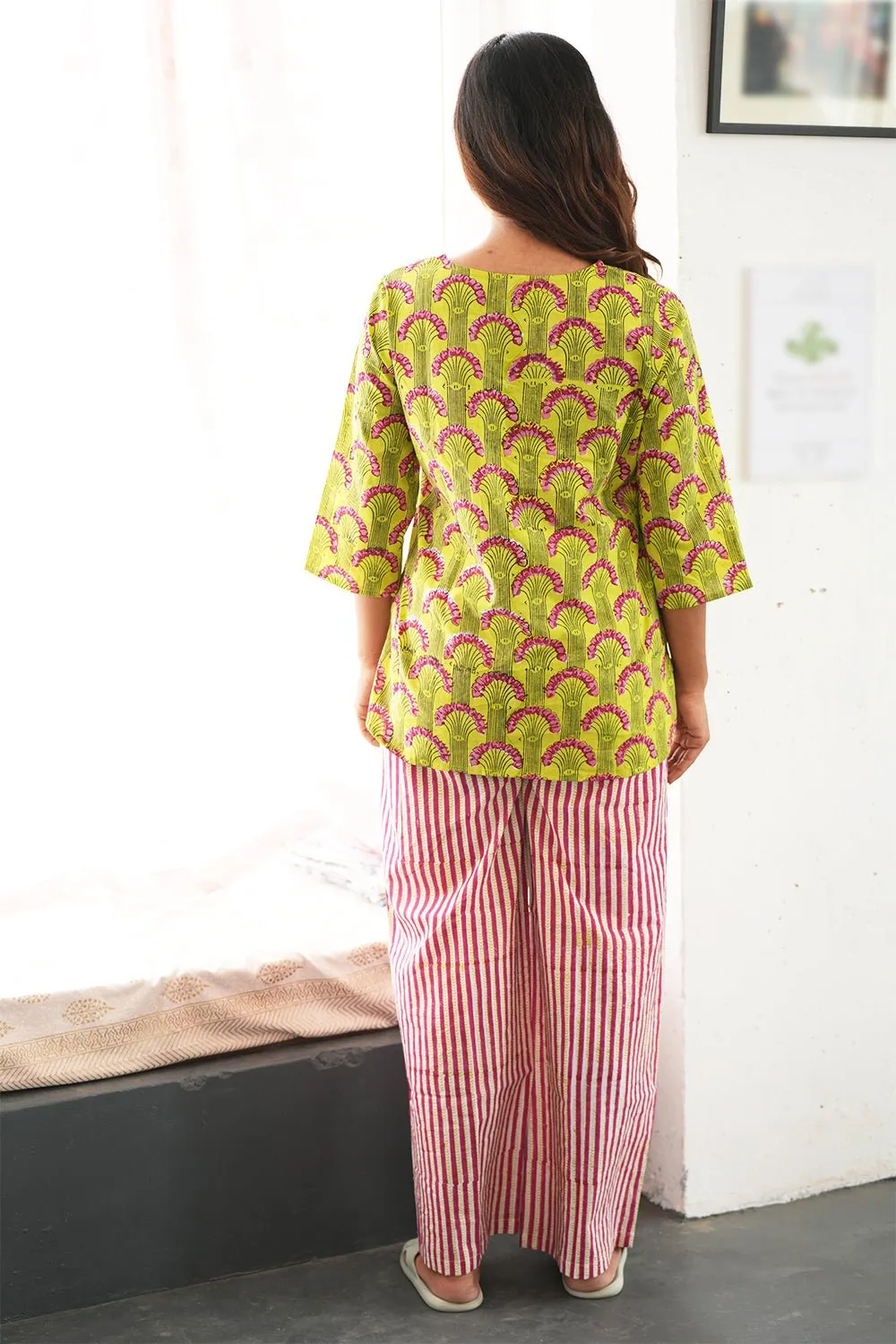 Green Apple Flame Block Printed Night suit