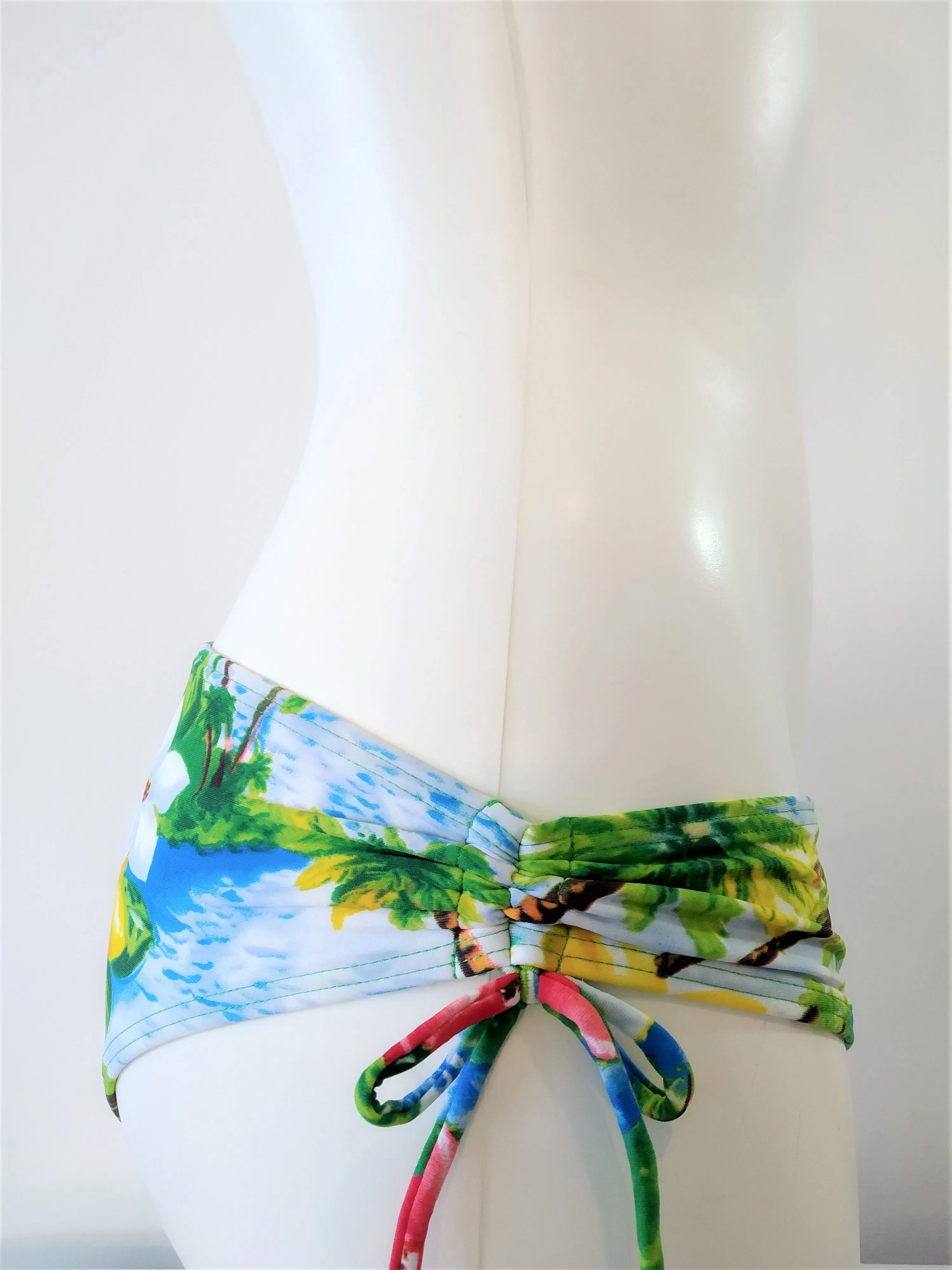 Green Island Low cut bikini bottoms pleated sides