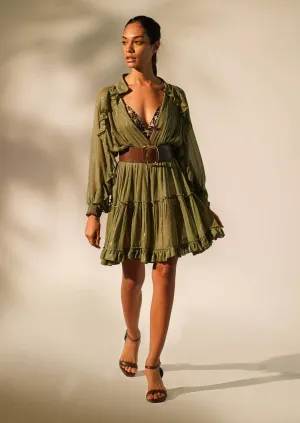 Green lurex short dress with inner