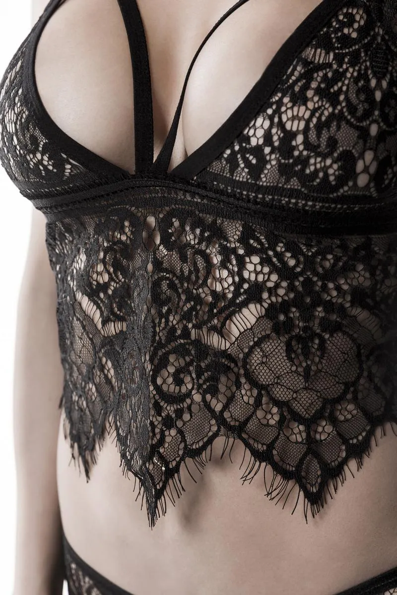 Grey Velvet Two-Part Lace Set