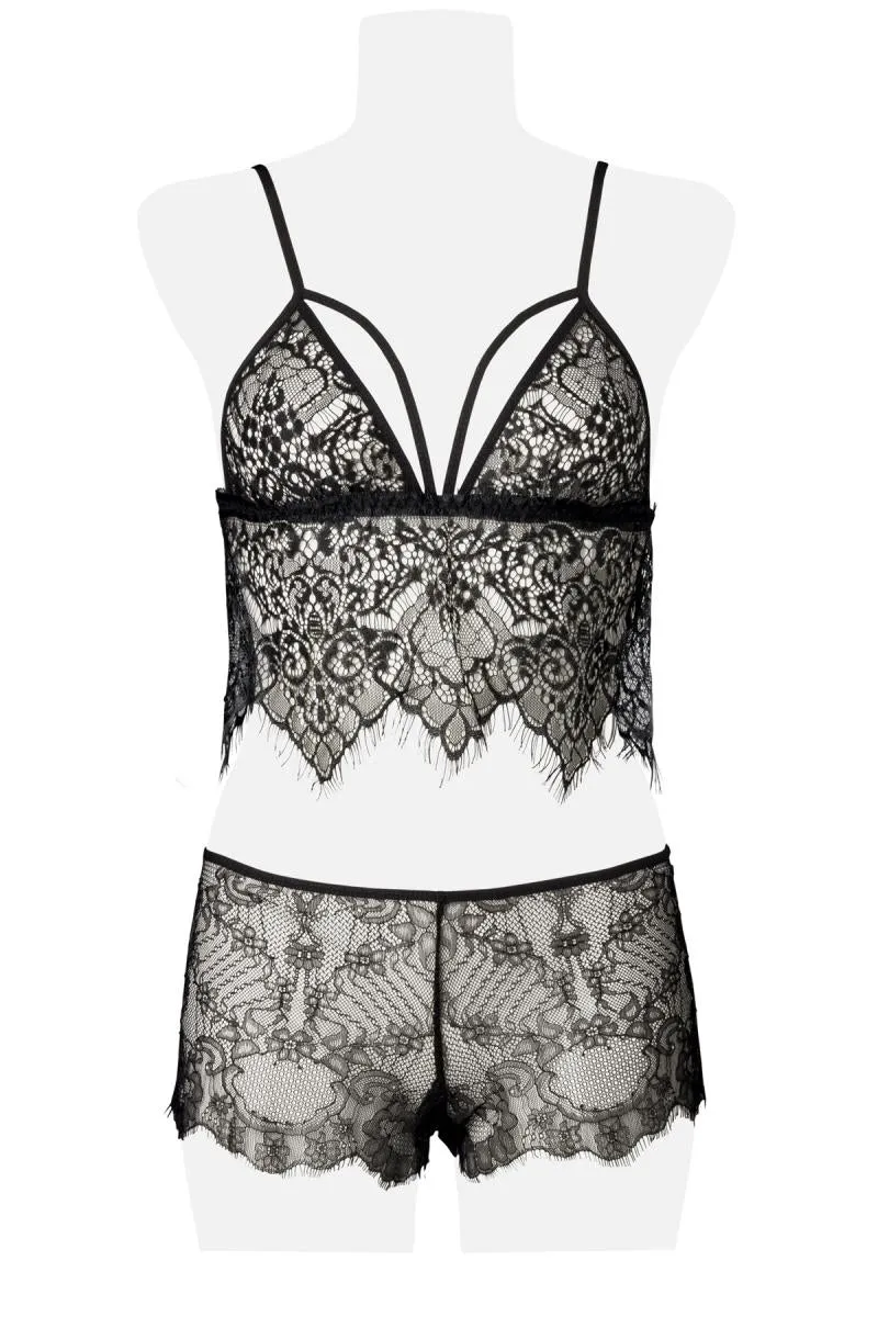 Grey Velvet Two-Part Lace Set