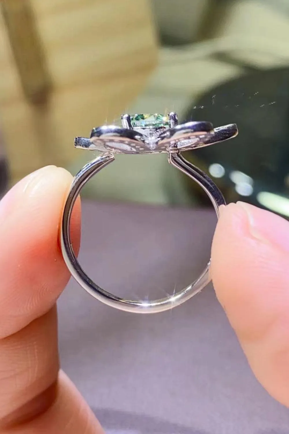 Hazel Blues® | 1 Carat Moissanite Flower Shape Open Ring
