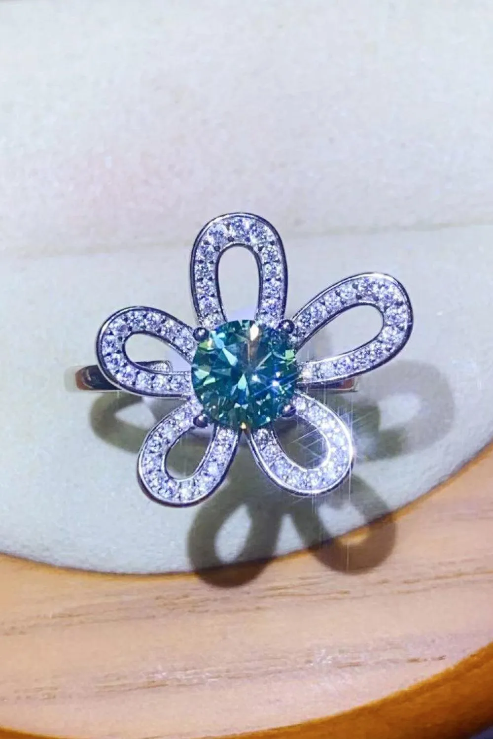Hazel Blues® | 1 Carat Moissanite Flower Shape Open Ring