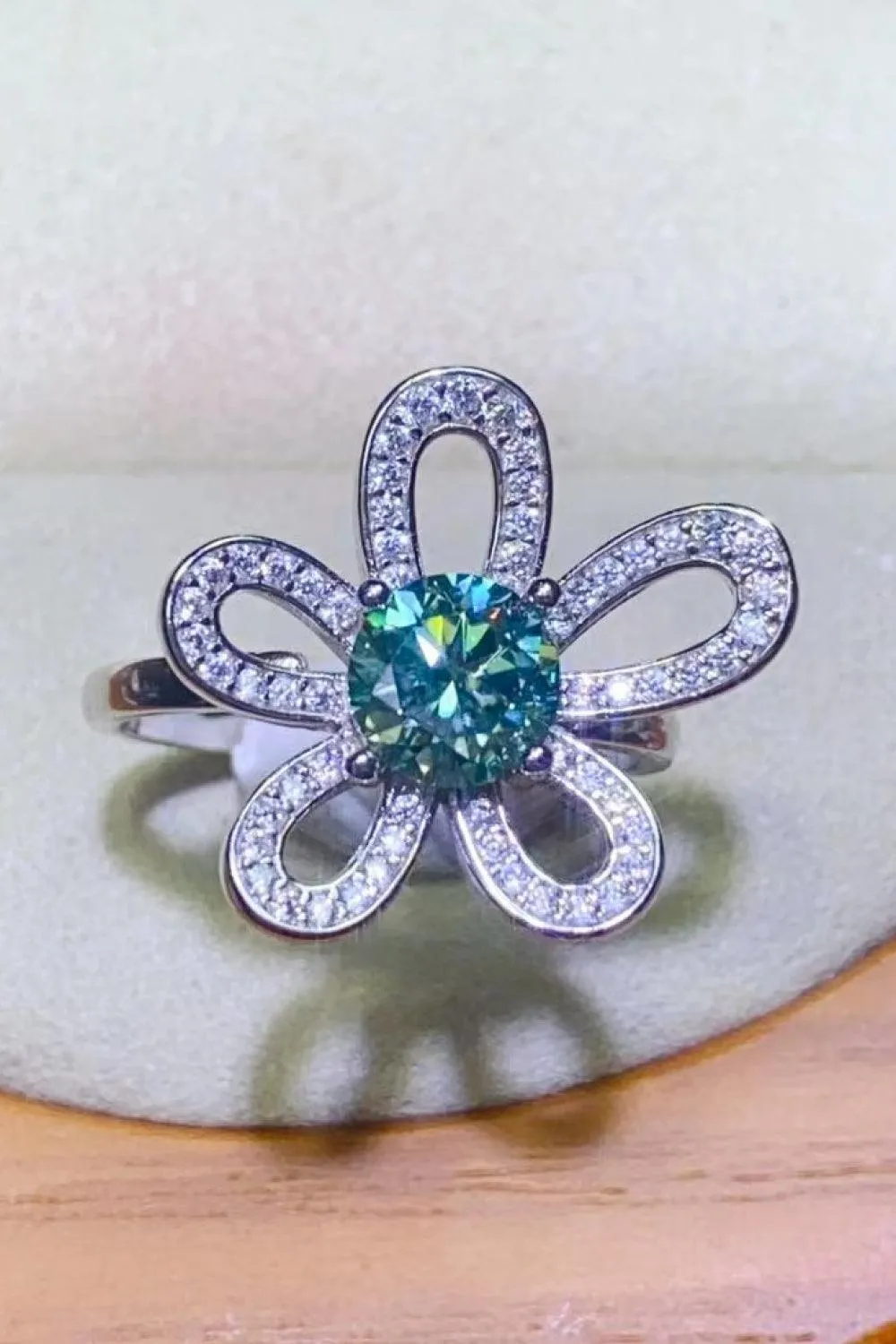 Hazel Blues® | 1 Carat Moissanite Flower Shape Open Ring