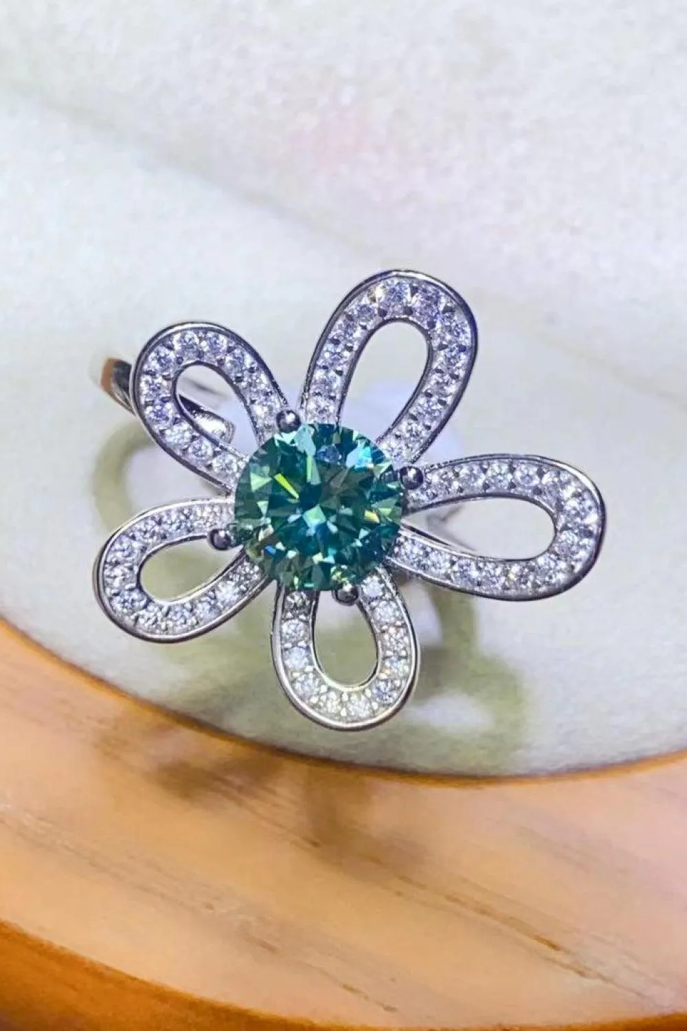 Hazel Blues® | 1 Carat Moissanite Flower Shape Open Ring