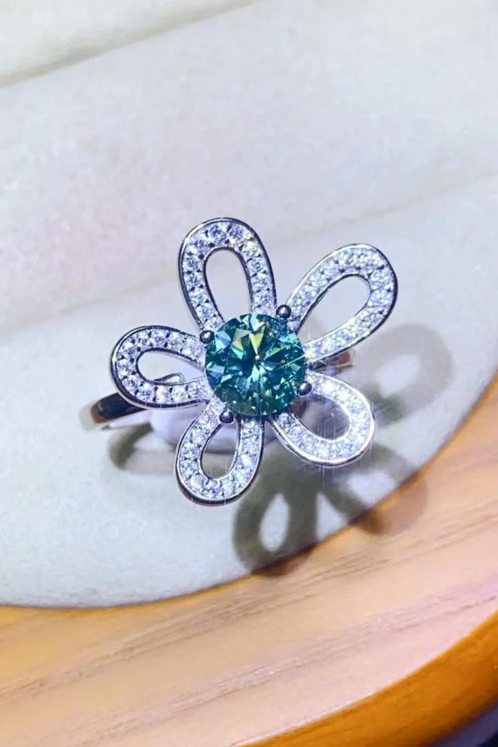 Hazel Blues® | 1 Carat Moissanite Flower Shape Open Ring
