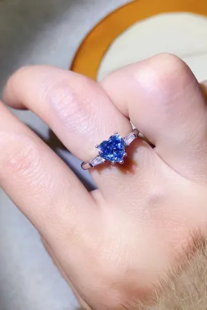 Hazel Blues® | 1 Carat Moissanite Heart-Shaped Platinum-Plated Ring in Blue
