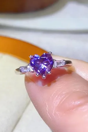 Hazel Blues® | 1 Carat Moissanite Heart-Shaped Platinum-Plated Ring in Purple
