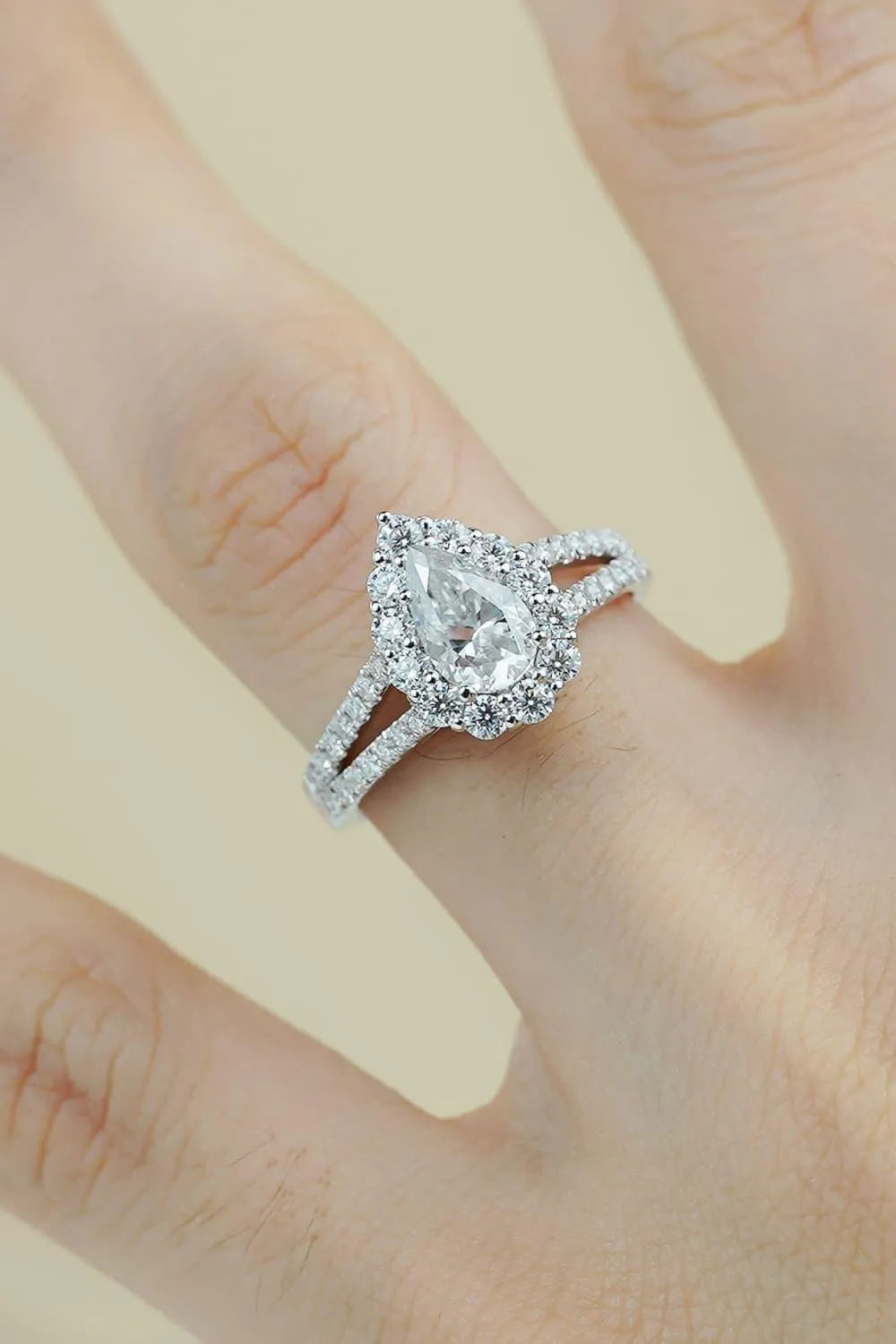Hazel Blues® | 1 Carat Moissanite Teardrop Split Shank Ring
