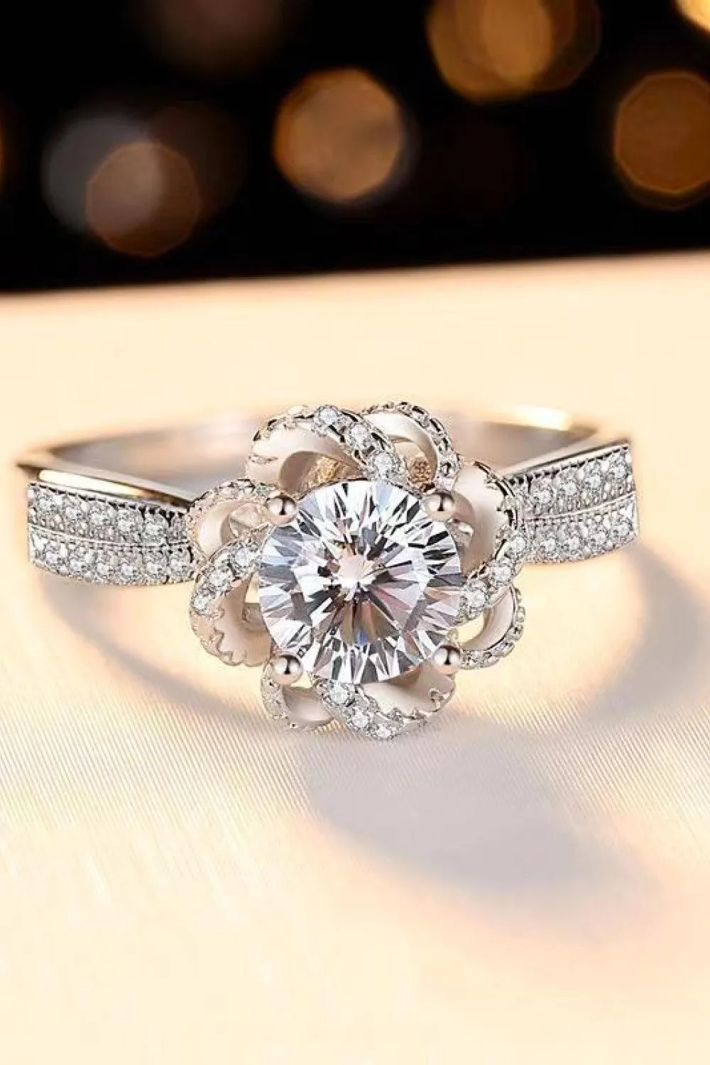 Hazel Blues® | 2 Carat Moissanite Floral Platinum-Plated Ring