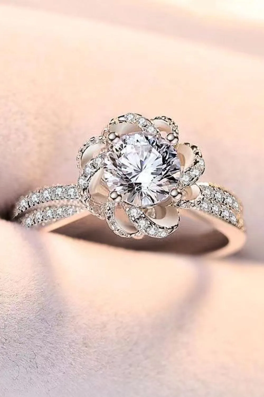Hazel Blues® | 2 Carat Moissanite Floral Platinum-Plated Ring