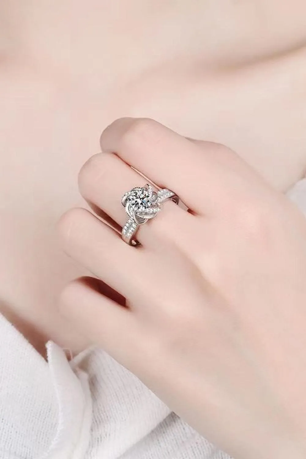 Hazel Blues® | 2 Carat Moissanite Floral Platinum-Plated Ring