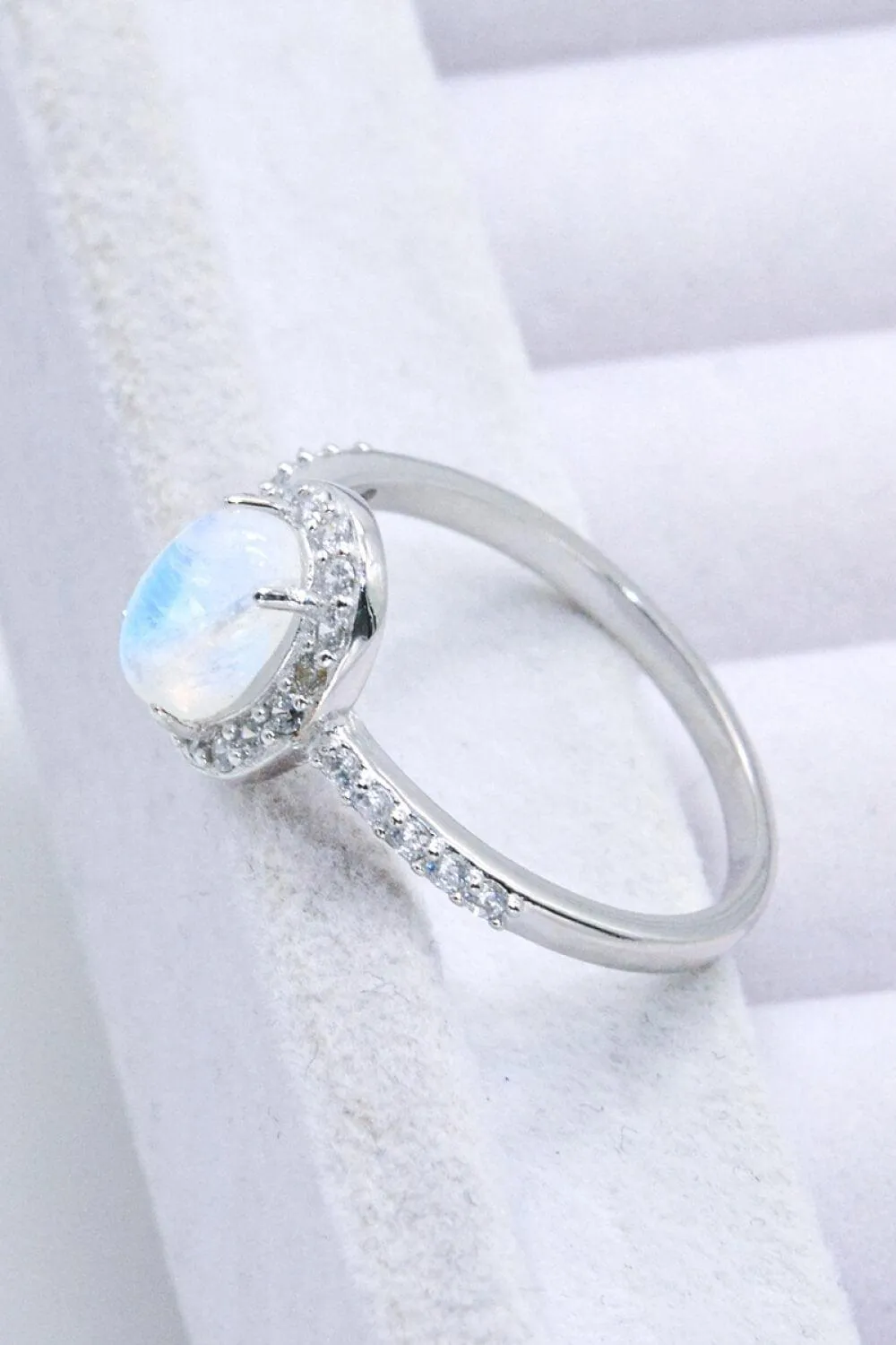 Hazel Blues® | 925 Sterling Silver Natural Moonstone Halo Ring