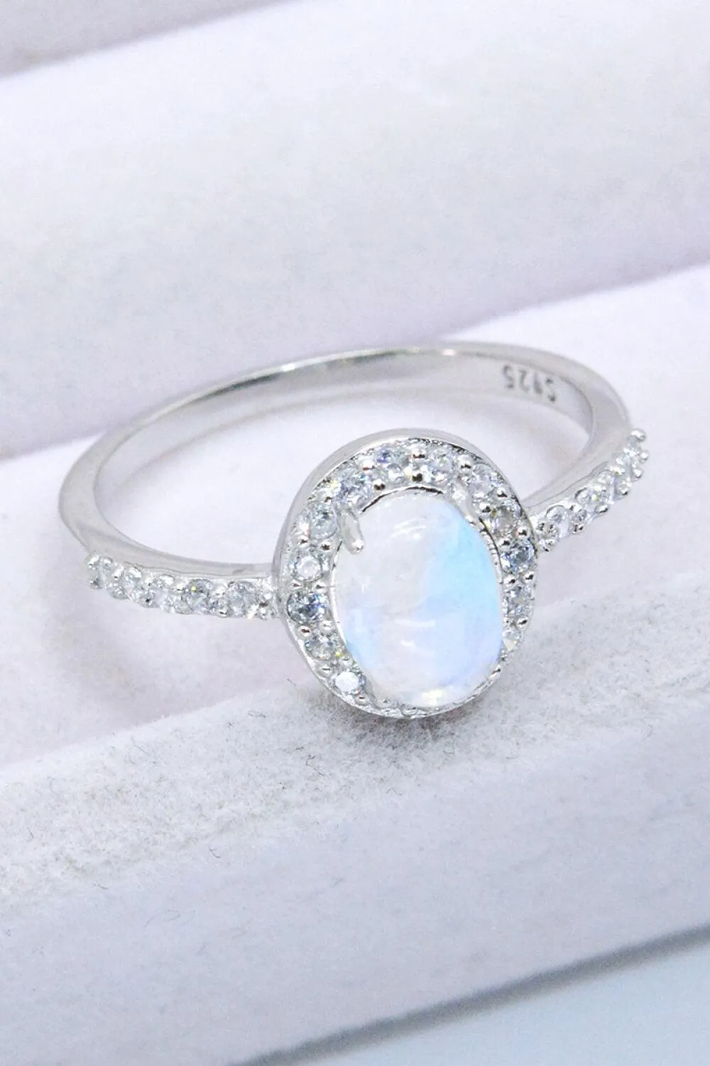 Hazel Blues® | 925 Sterling Silver Natural Moonstone Halo Ring