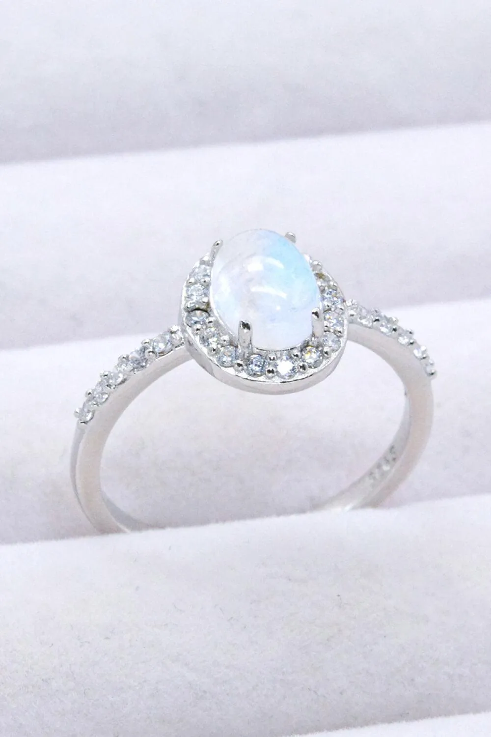 Hazel Blues® | 925 Sterling Silver Natural Moonstone Halo Ring