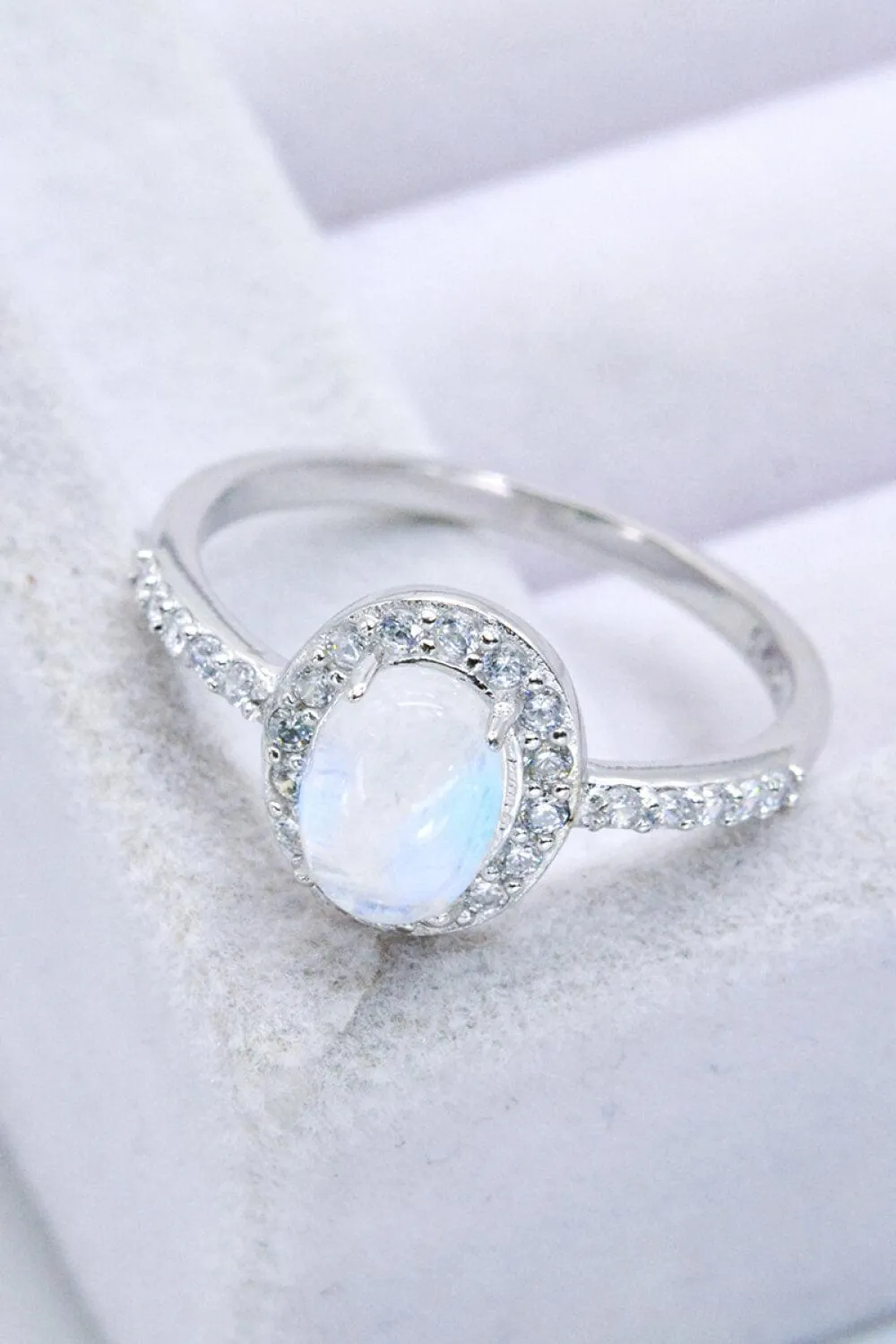 Hazel Blues® | 925 Sterling Silver Natural Moonstone Halo Ring