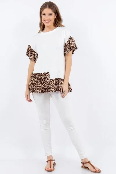 Hazel Blues® | Celeste Animal Print Asymmetrical Top with Ruffle Sleeves