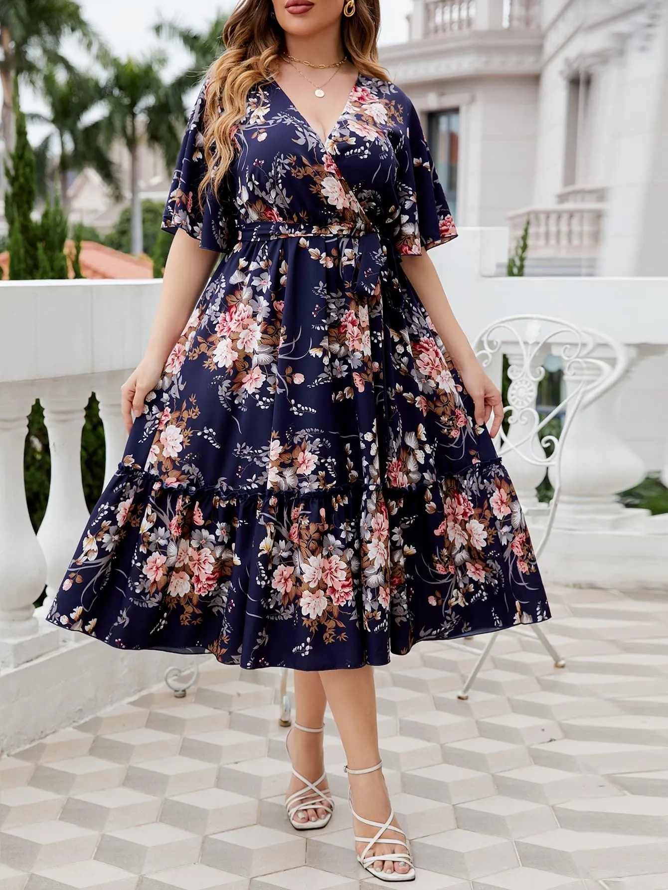 Hazel Blues® |  Floral Surplice Neck Midi Dress