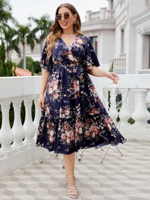 Hazel Blues® |  Floral Surplice Neck Midi Dress