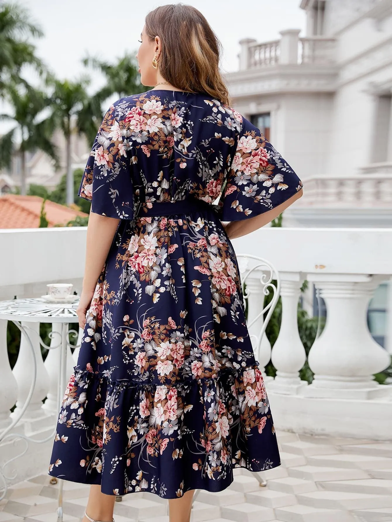 Hazel Blues® |  Floral Surplice Neck Midi Dress