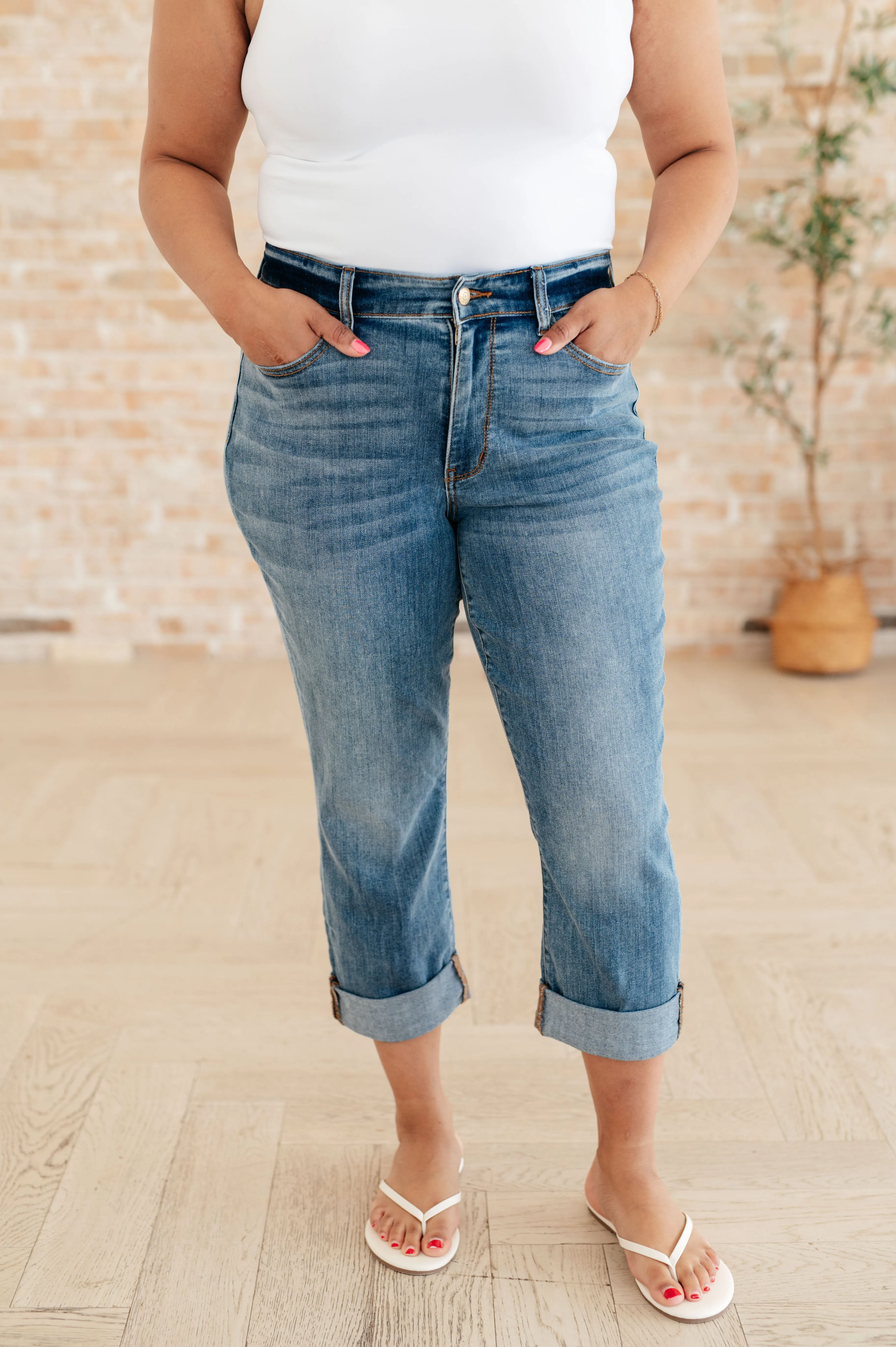 Hazel Blues® |  Laura Mid Rise Cuffed Skinny Capri Jeans