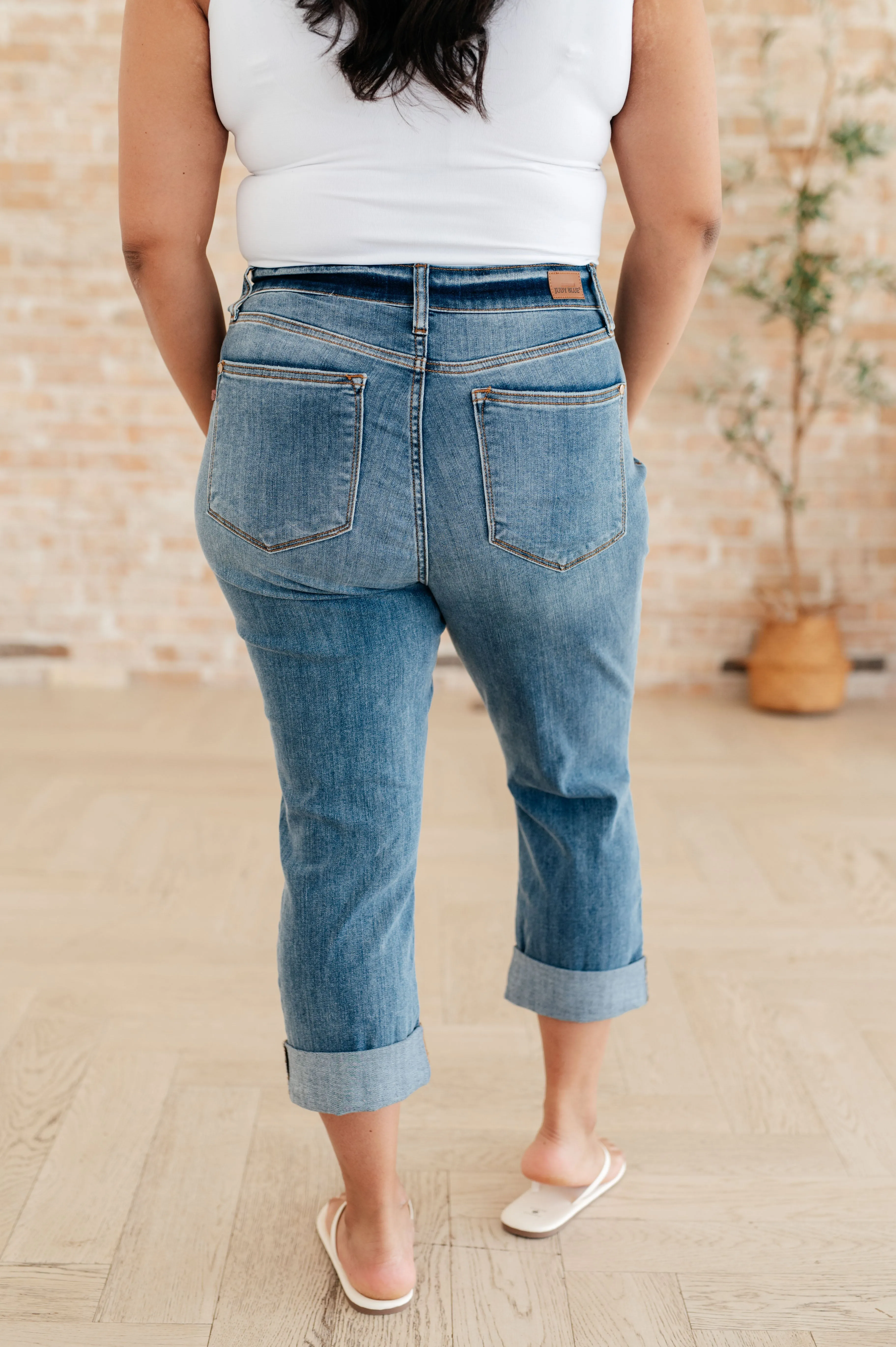 Hazel Blues® |  Laura Mid Rise Cuffed Skinny Capri Jeans
