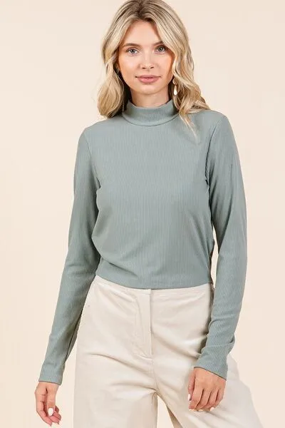 Hazel Blues® |  Mittoshop Mock Neck Rib Knit Long Sleeve Crop Top