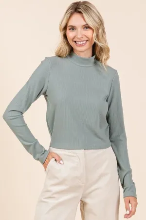 Hazel Blues® |  Mittoshop Mock Neck Rib Knit Long Sleeve Crop Top