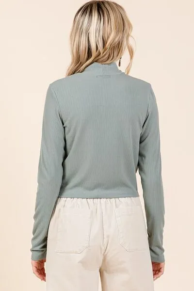 Hazel Blues® |  Mittoshop Mock Neck Rib Knit Long Sleeve Crop Top
